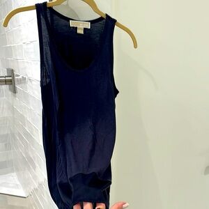 Michael by Michael Kors Navy Blue Cotton Tank Top with Silk Bottom Design